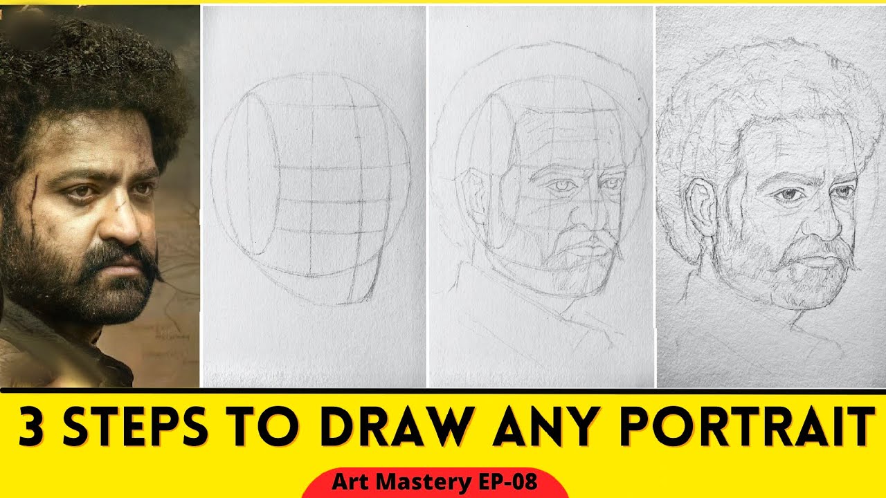 Draw Any Portrait in 3 STEPS // Easy loomis method // Junior Ntr drawing
