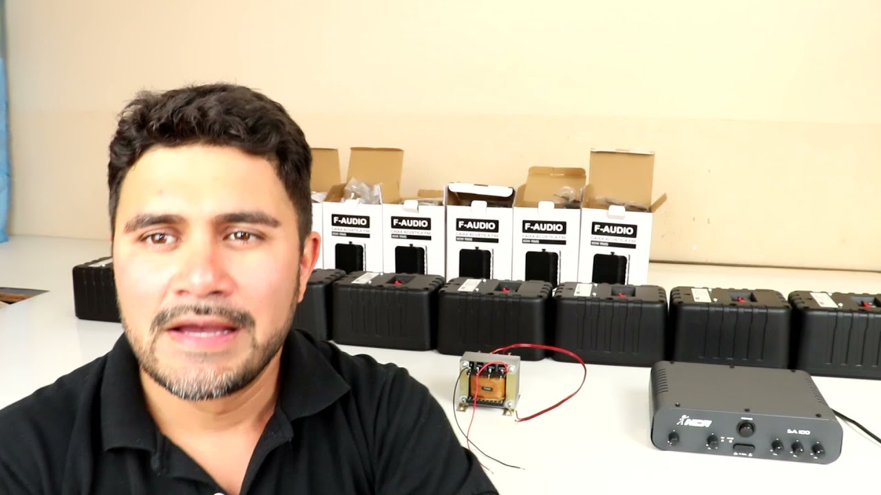 🔥 Tutorial - Ligar 20 caixas som com transformador de linha  amplificador sa100 caixa faudio f60