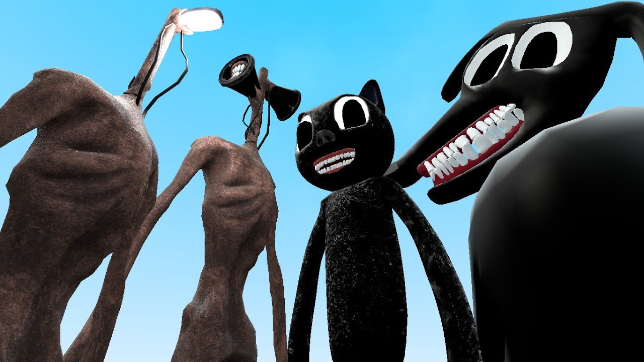 SIREN HEAD AND LIGHT HEAD VS CARTOON CAT AND CARTOON DOG!! Garry's Mod [Trevor Henderson] Gameplay
