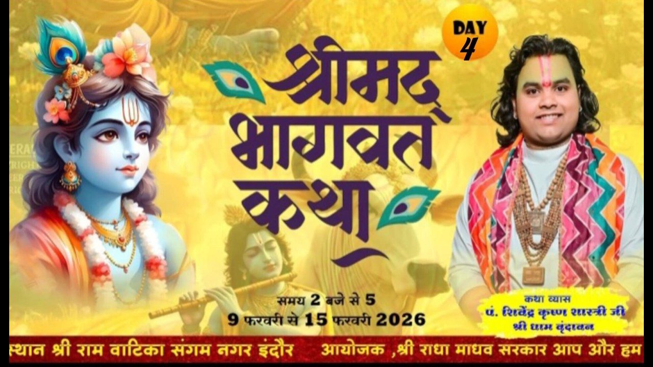 LIVE DAY ~4 श्रीमद् भागवत महापुराण कथा संगम नगर इंदौर कथा व्यास श्री शिवेन्द्र कृष्ण शास्त्री जी