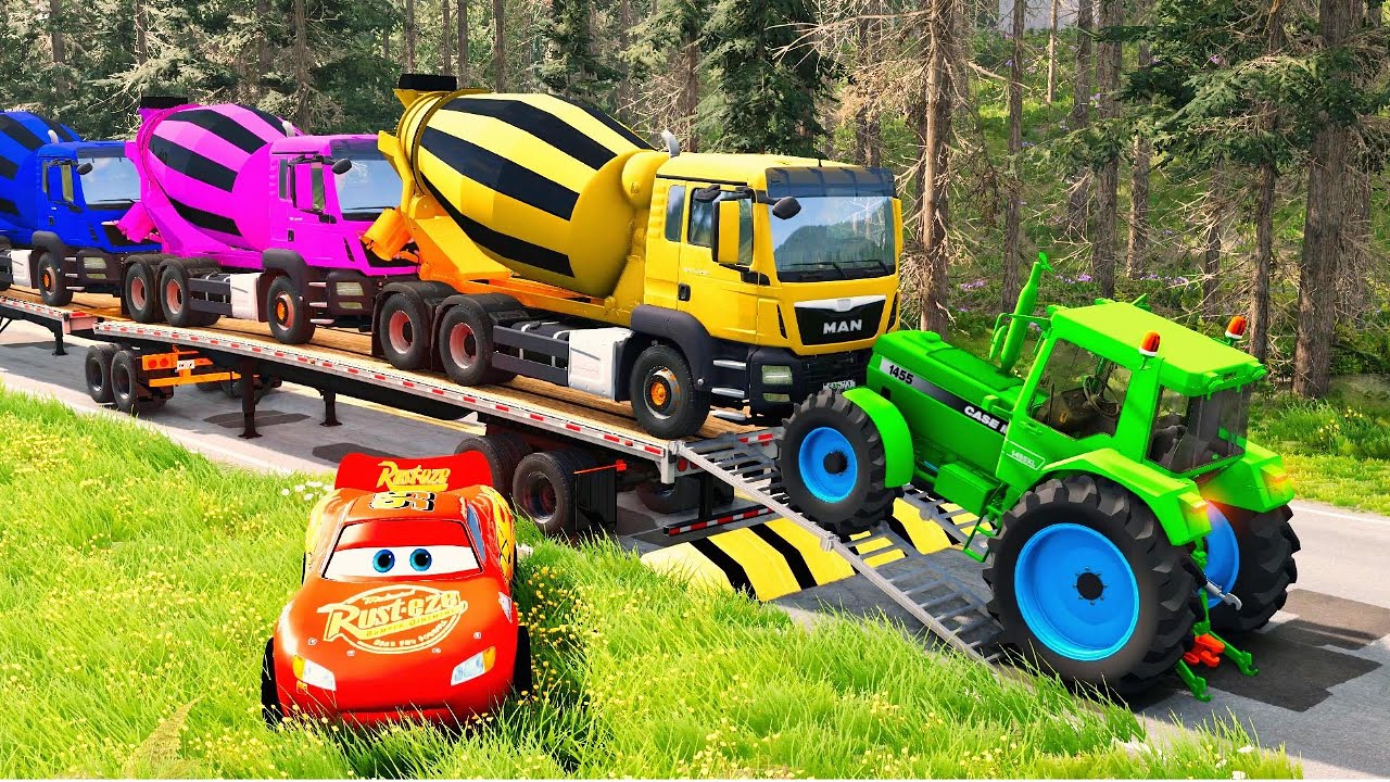 Flatbed Truck Mcqueen | Transportation with Truck - Pothole vs Car #1 - BeamNG.Drive
