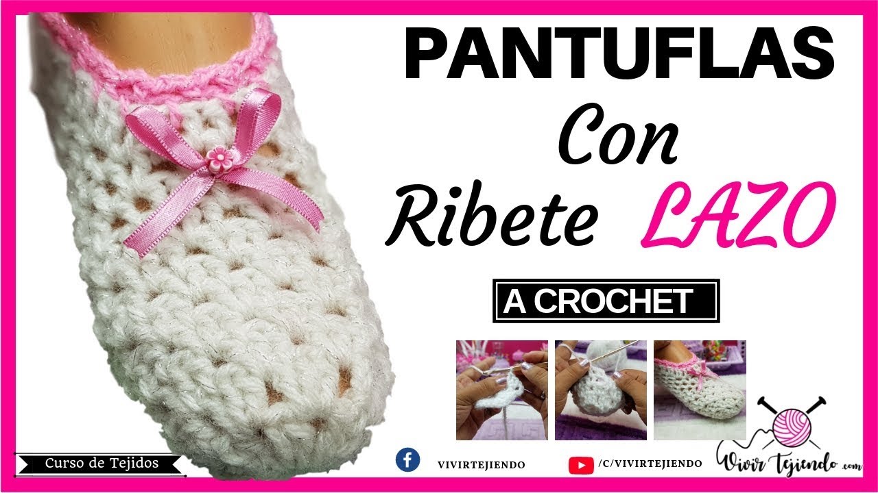 Pantuflas y Babuchas con Ribete Lazo a Crochet | Tejidos a Ganchillos