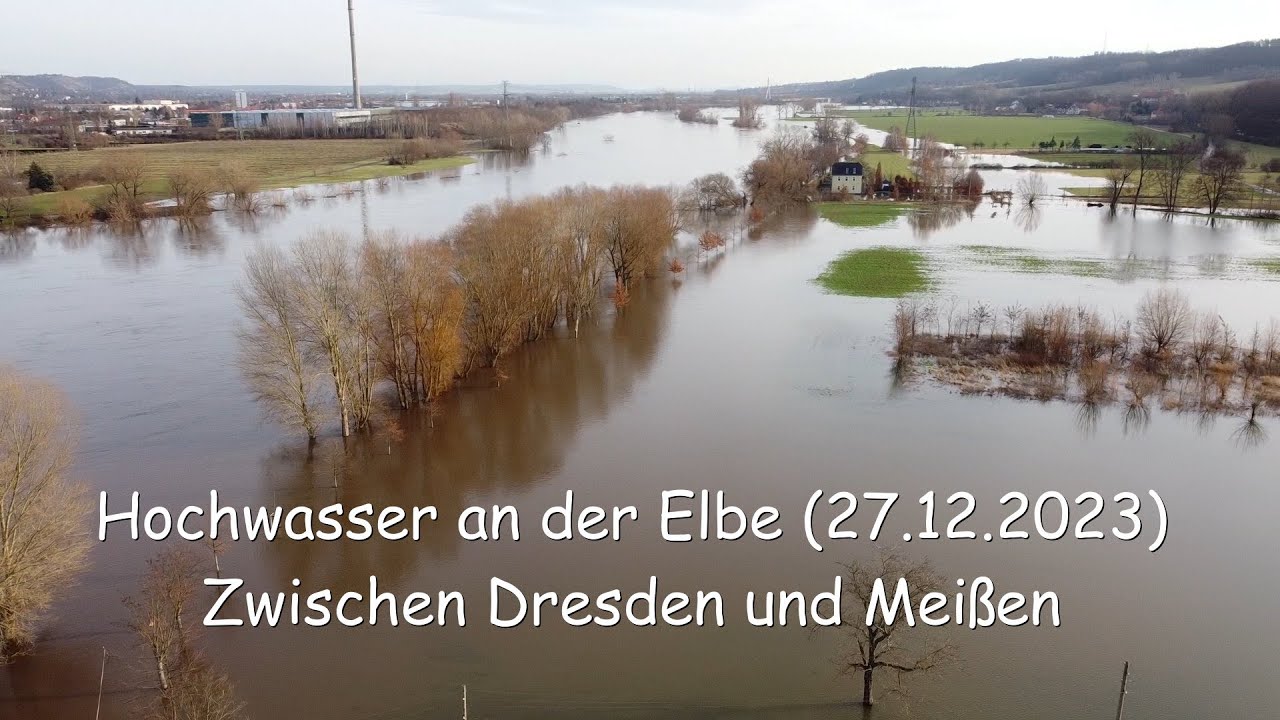 Hochwasser an der Elbe zwischen Dresden und Meißen (27.12.2023)