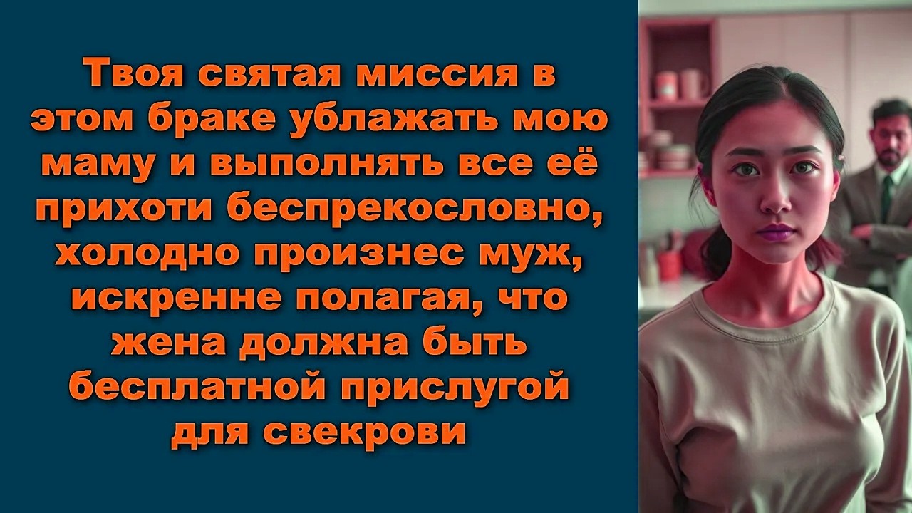 Твоя святая миссия в этом браке ублажать мою маму и выполнять все её прихоти беспрекословно, холодно