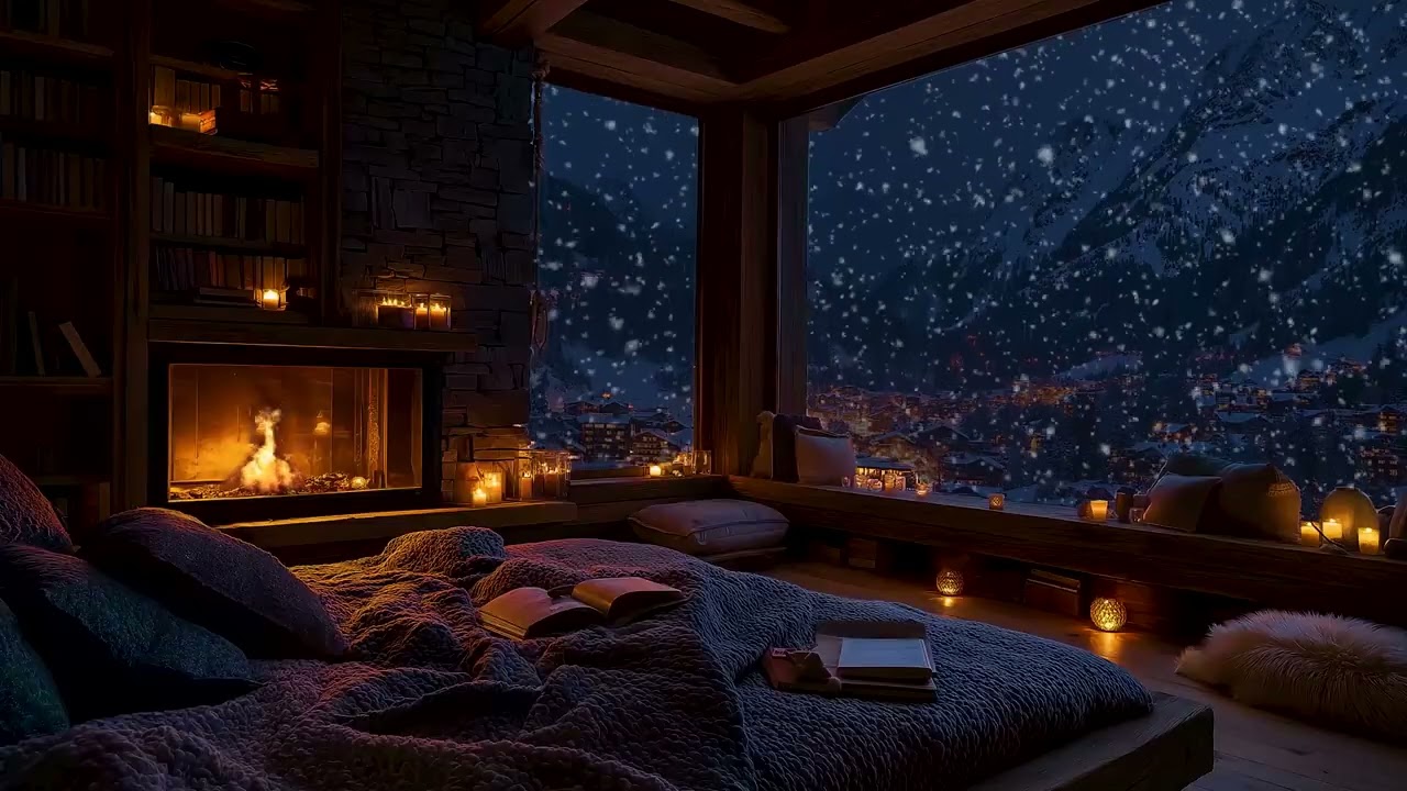 Warm Cozy Fireplace with Soft Piano Music | Winter Sleep Ambience for Deep Relaxation & Focus