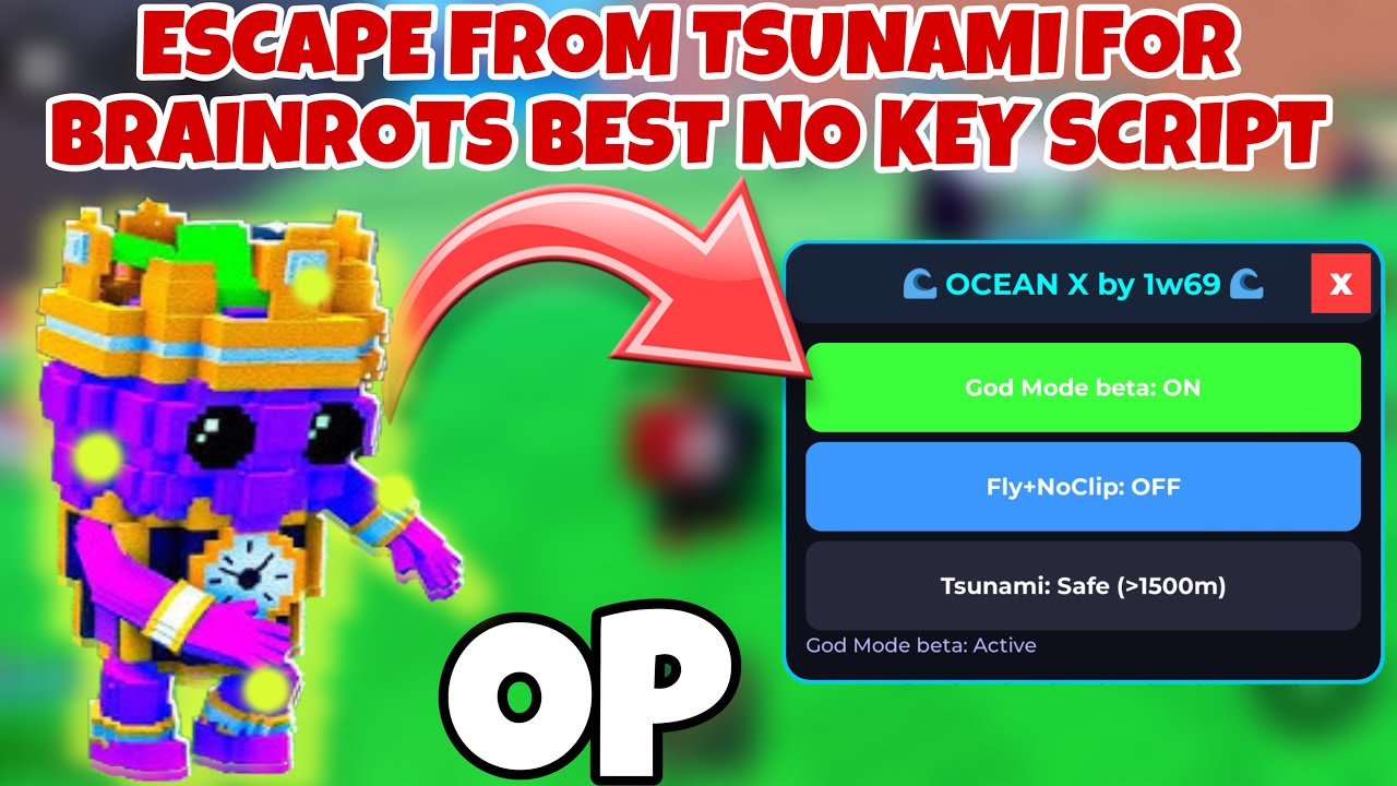 Escape Tsunami For Brainrots Script *NO KEY* - God Mode, Dupe, Tp to End, Hitbox, Max Speed & More!