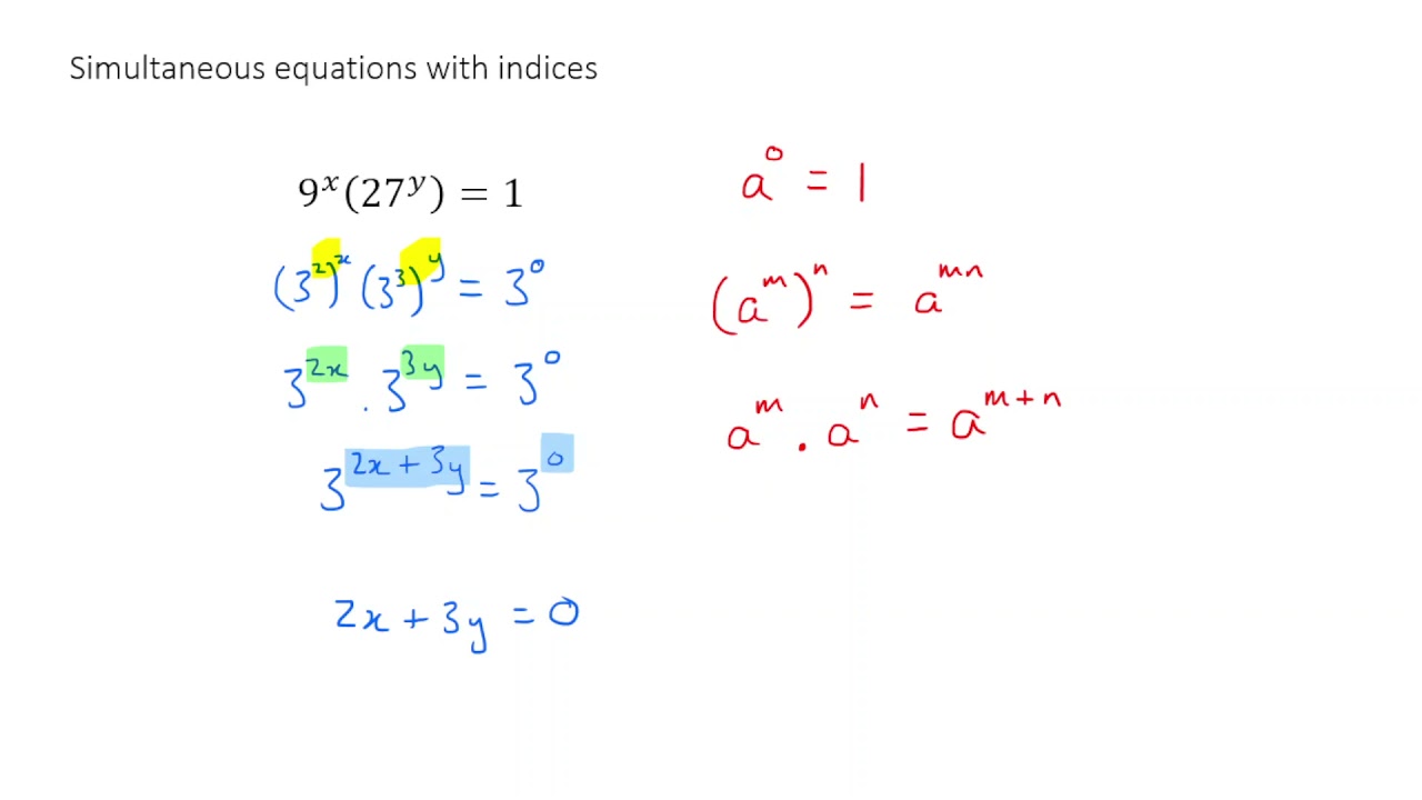 Simultaneous equations with indices