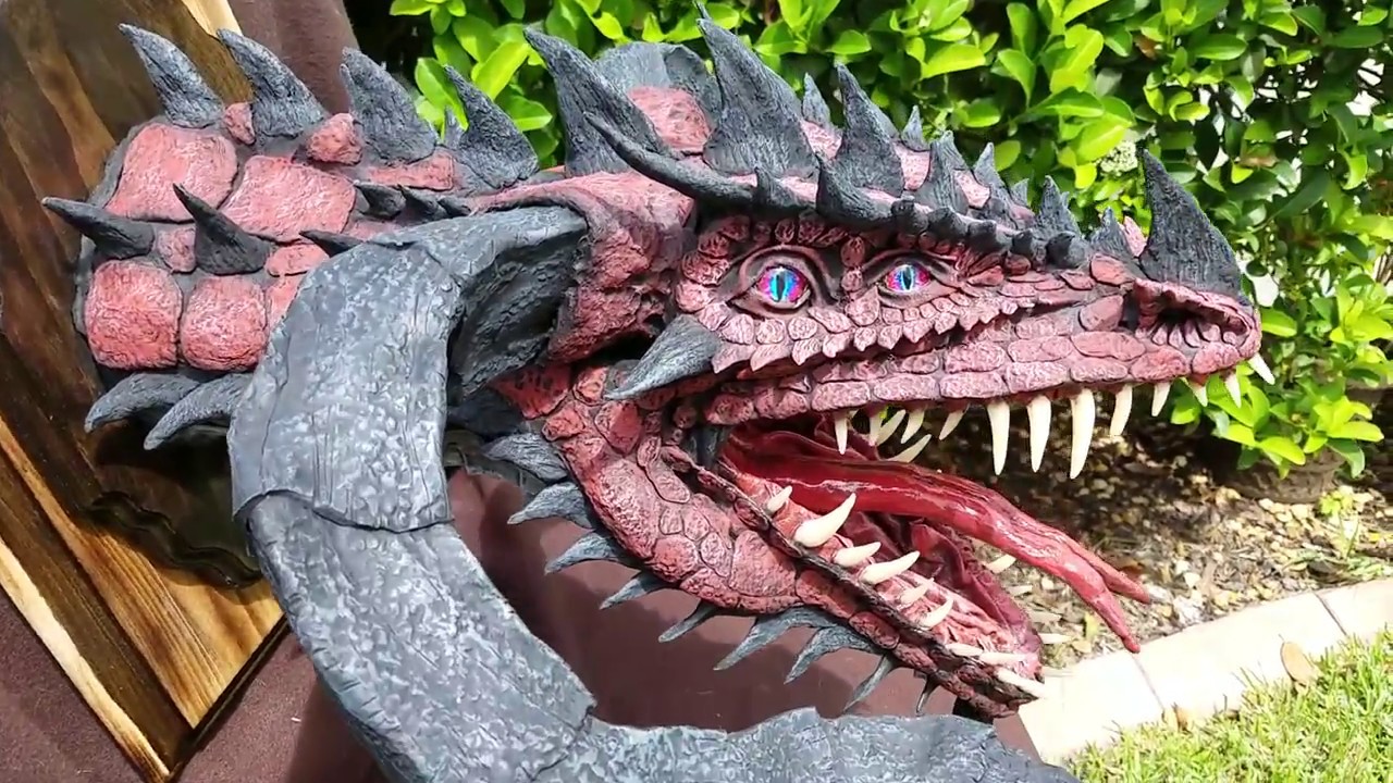Paper Mache Horned Dragon Trophy