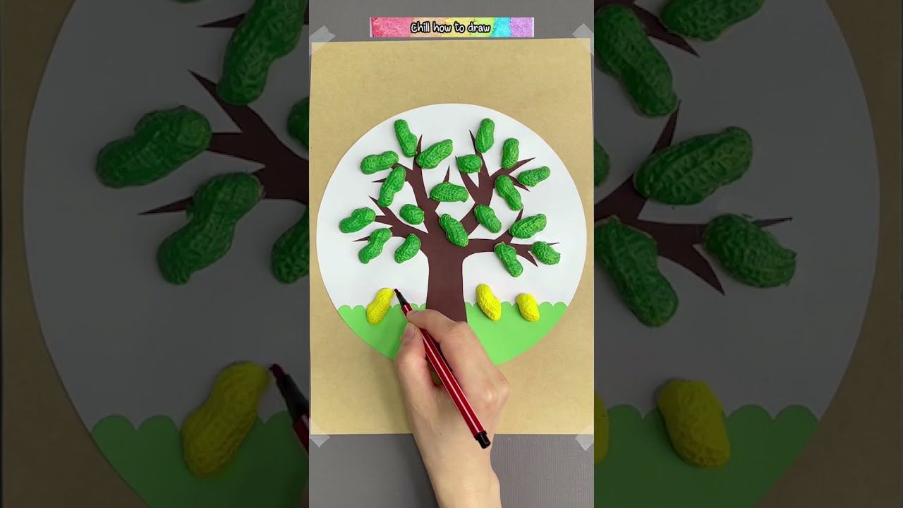 Don&rsquo;t throw away the leftover peanut shells and make a lovely tree collage #drawing #draw #painting