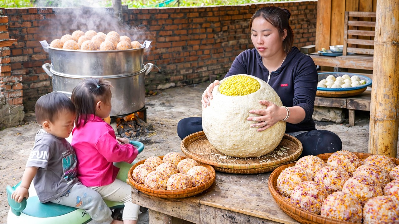 Fresh cabbage garden harvesting for market sale – Making cudweed rice balls for my children