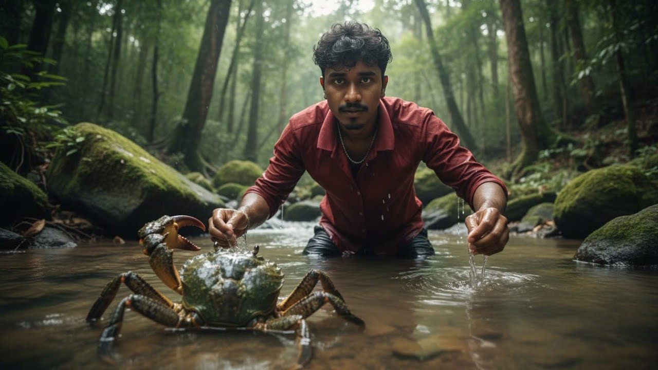 Crabs Cathing - in Jungle River