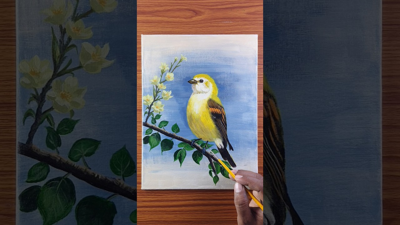 Bird Painting | Acrylic Painting on Homemade Canvas 🖼 🎨#shorts #art #shortsart #shortsfeed