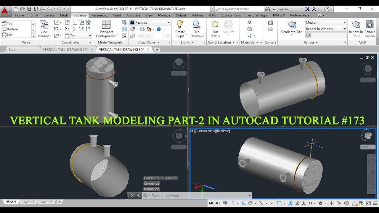 VERTICAL TANK 3D MODELING PART-2 IN AUTO CAD TUTORIAL #173