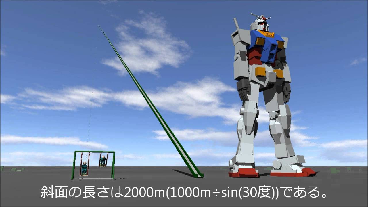 物理エンジンで高さ1000mのすべり台を作った。Made a slide of the 1000m high.