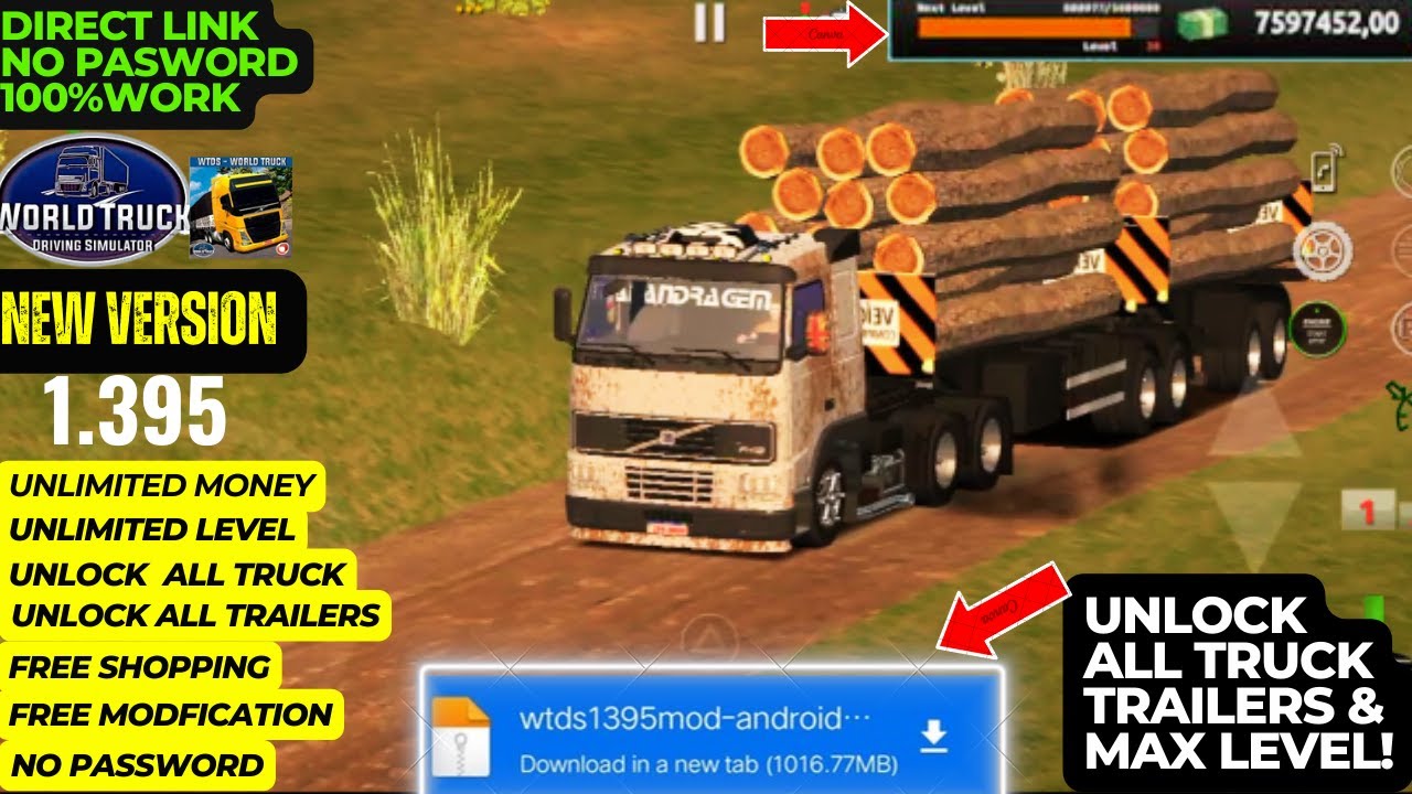 World Truck Driving Simulator Mod Apk 1.395: Unlimited Money Unlock All Trucks!