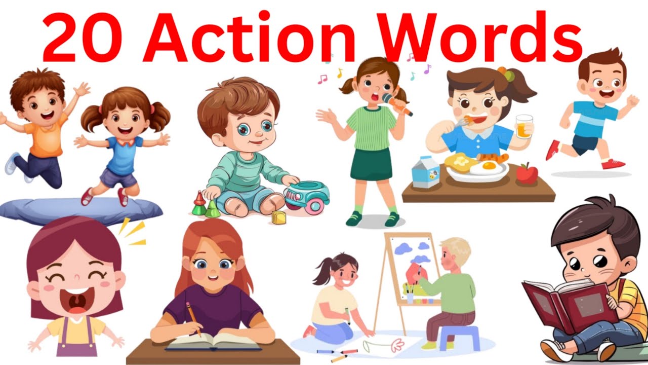 20 Action Words In English And Hindi | Learn Action Words For Kids | Action Verbs For Kids |