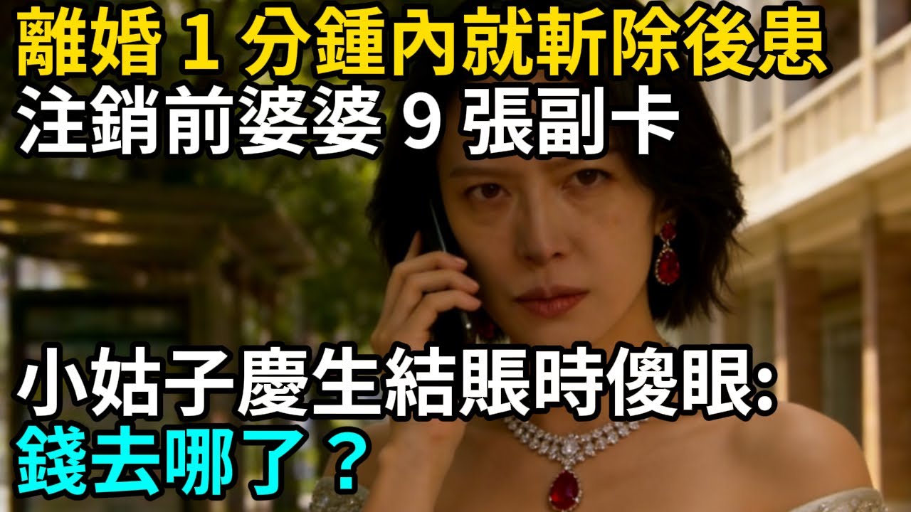 離婚 1 分鍾內就斬除後患，注銷注銷前婆婆 9 張副卡，小姑子慶生結賬時傻眼：錢去哪了？#故事頻道 #故事分享#故事 #人生經歷 #分享 #老年生活 #人生感悟#婆媳关系#爽文 #家庭關系 #生活智慧