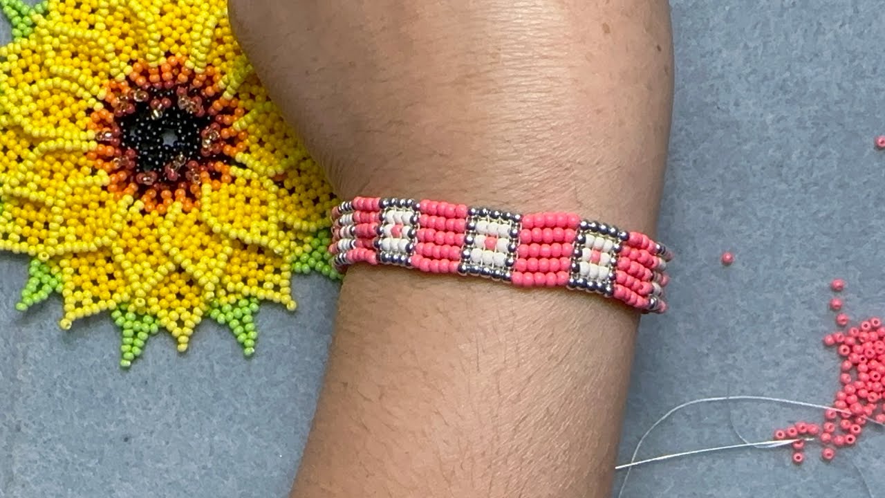 Pulsera de cuadrados tejido doble #parati #love #tutorial 