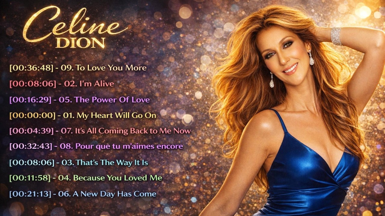 CELINE DION GREATEST LOVE SONGS – MY HEART WILL GO ON,THE POWER OF LOVE, BECAUSE YOU LOVED ME