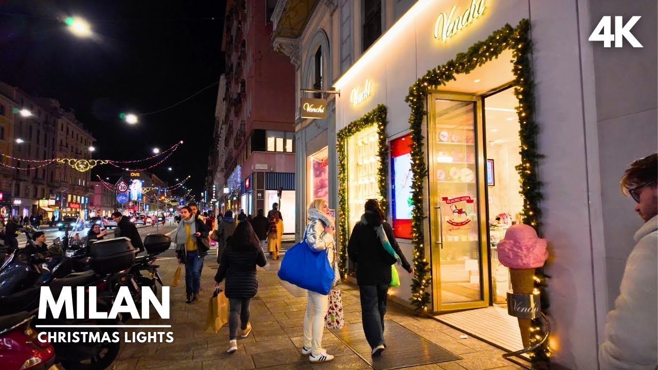 Winter Holiday in Milan - Christmas Lights and Decorations at Corso Buenos Aires Milan [4K60]