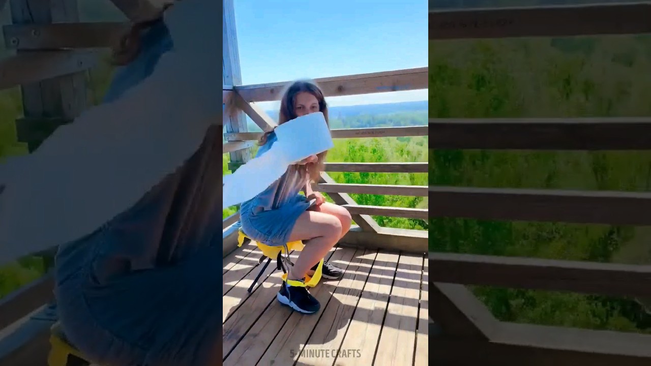She creates a portable toilet 50m above the ground and there is a reason for it 😅😬 #howto #diy