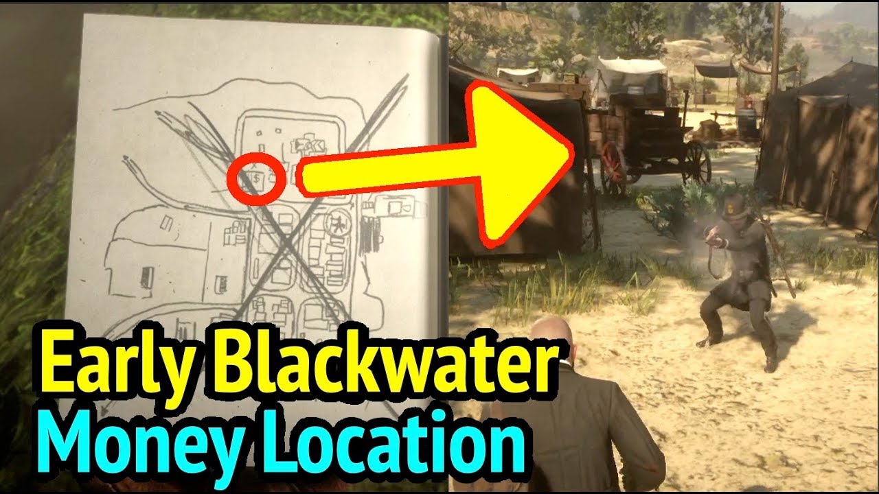 Early Blackwater Money Location in Red Dead Redemption 2 (RDR2): $ Sign On Journal Map