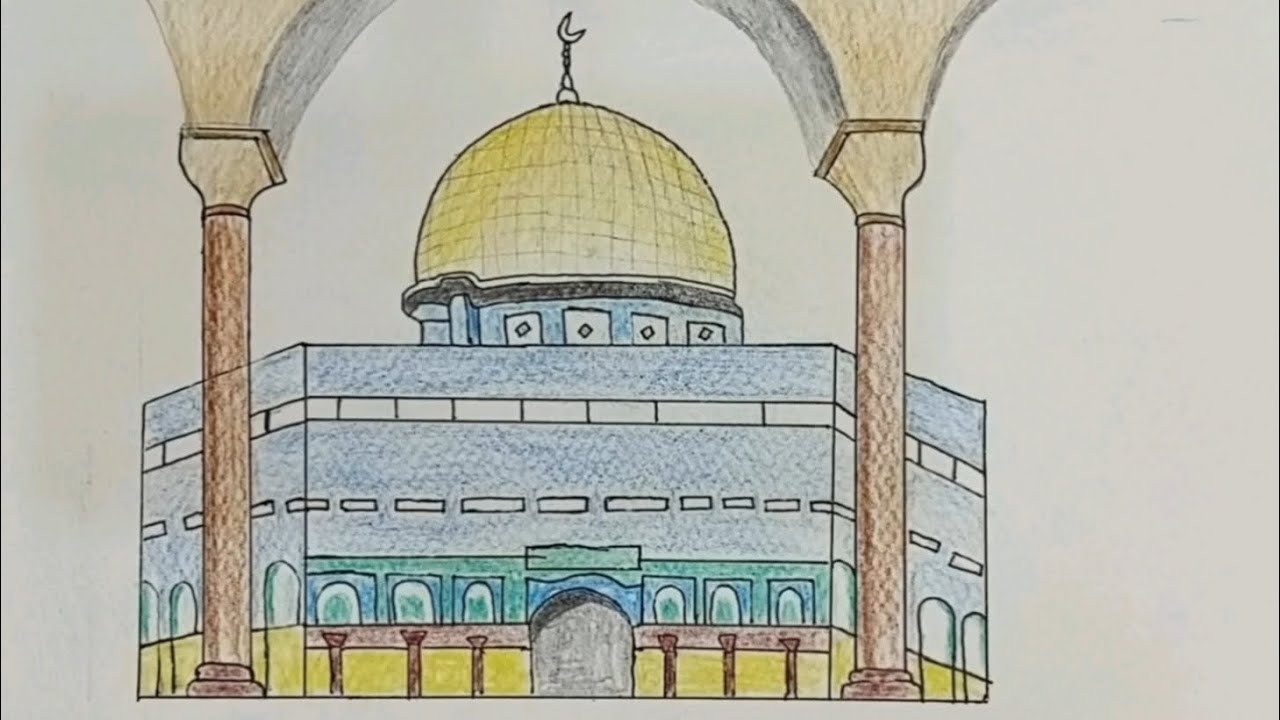 How to Draw Qubbat al Sakhra (Dome of the rock)  | Mosque Drawing | Al Aqsa Drawing