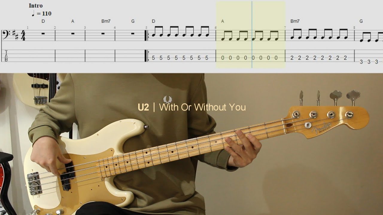 누구나 쉽게 칠 수 있는 베이스! 초보자 입문곡 추천│U2 - With Or Without You│BASS TAB