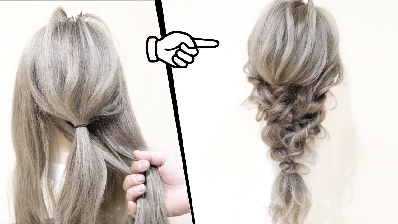 簡単！ピンなしゴムだけ！かわいい編みおろしのヘアアレンジ！三つ編み１本とロープ編み２本だけ！braids Hair Tutorials  | Cute Long Hair Hairstyles