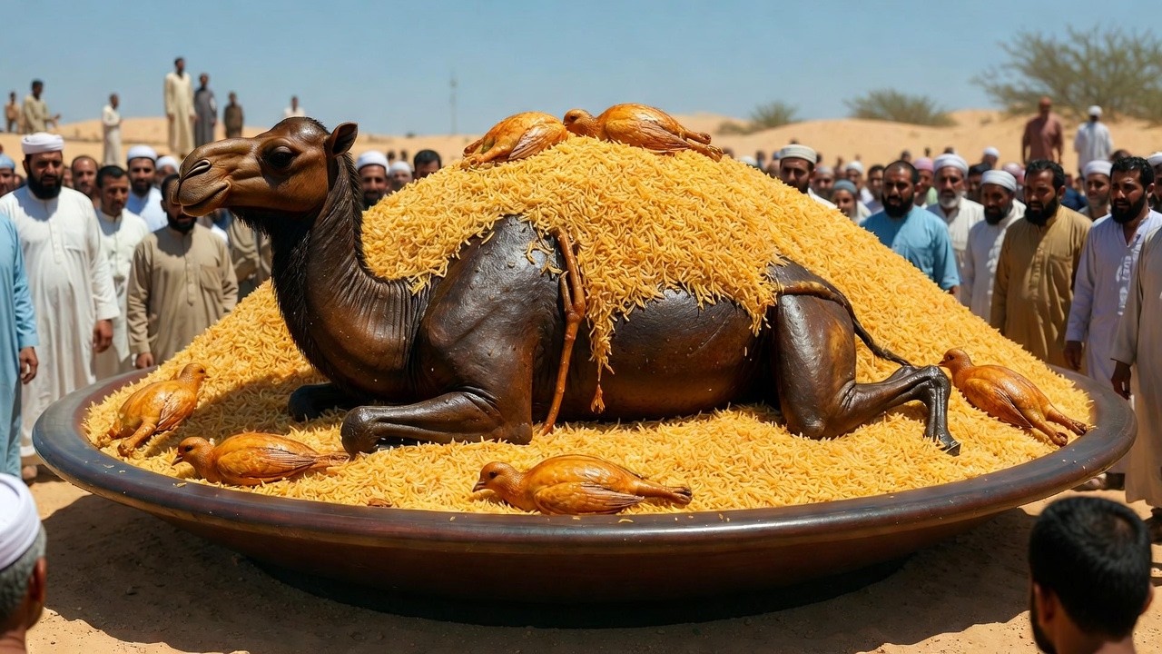 Arabic Rice and Camel Meat Cooking Process | Industrial Food Factory