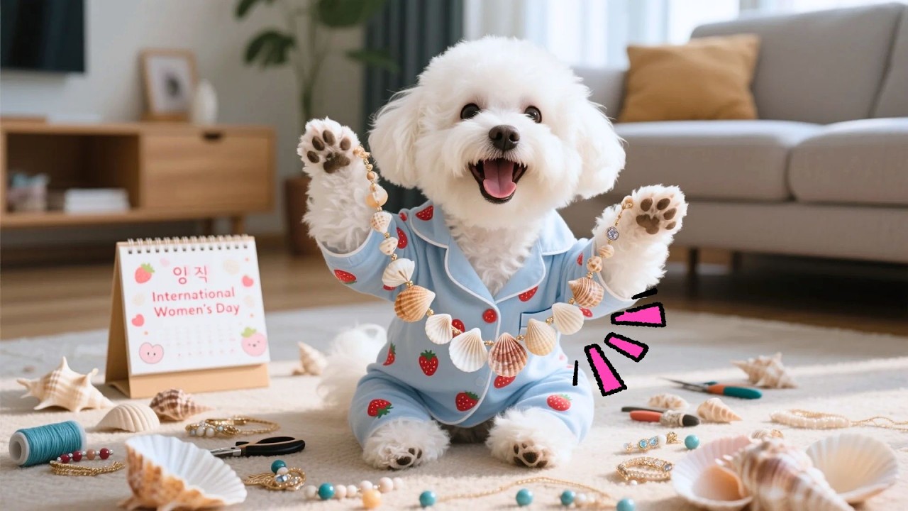 Baby Puppy Makes A Seashell Collar For Mama Dog 🐶🐚 | Happy Women's Day 💕
