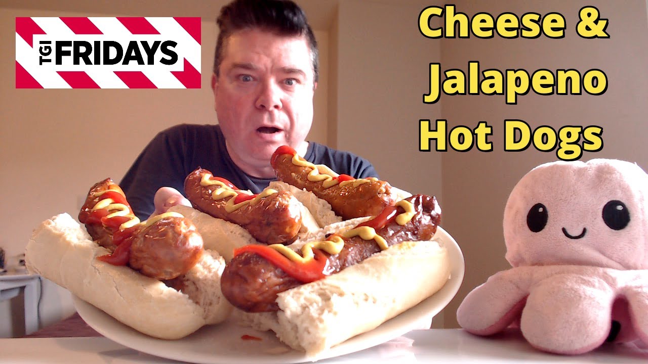 ASMR - Eating TGI FRIDAYS Cheese & Jalapeno Hot Dogs