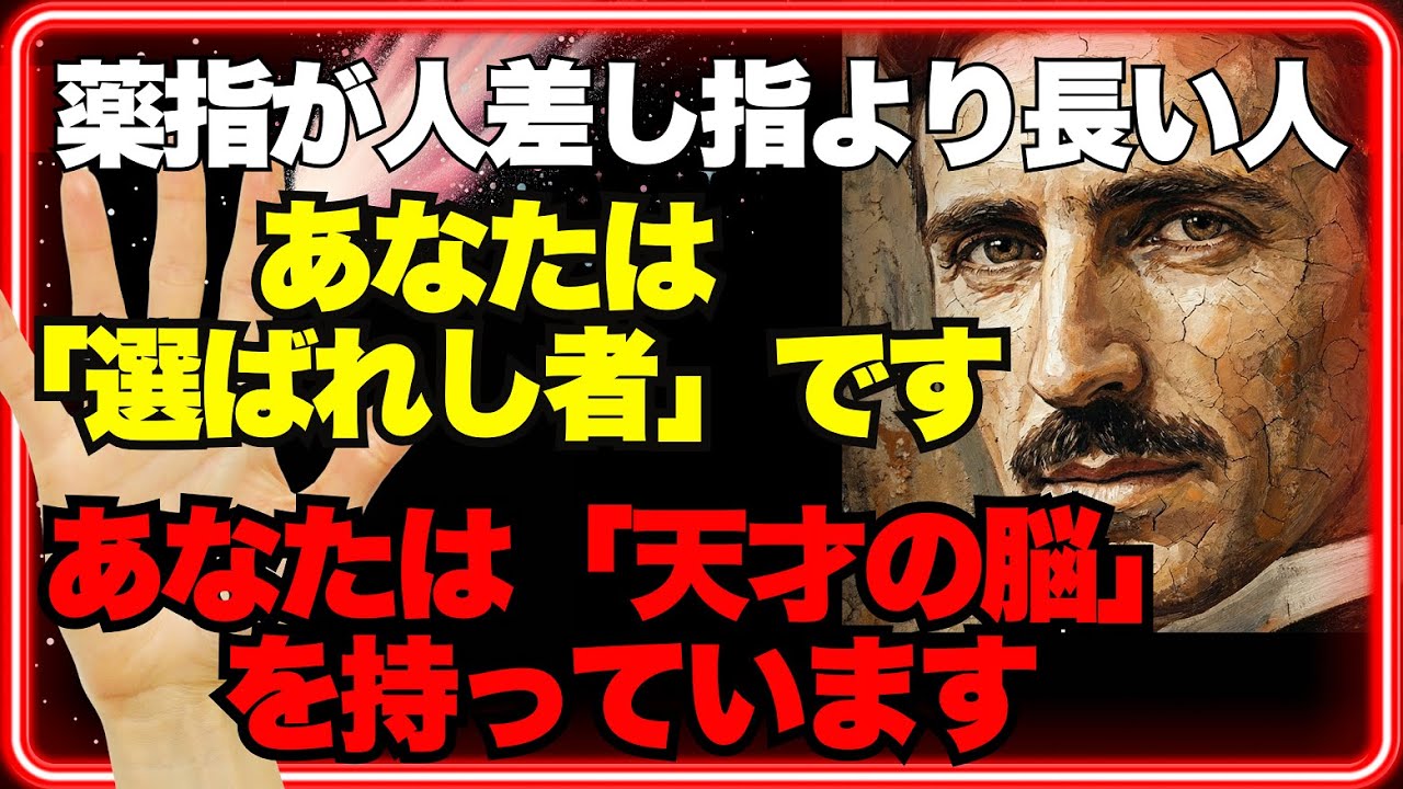 【※99％は知らない】薬指が人差し指より長い人は、天才の脳を持っています。テスラが解明した「選ばれし者」の身体的特徴と金運の正体｜手相｜教訓｜名言｜偉人の言葉｜ニコラ・テスラ