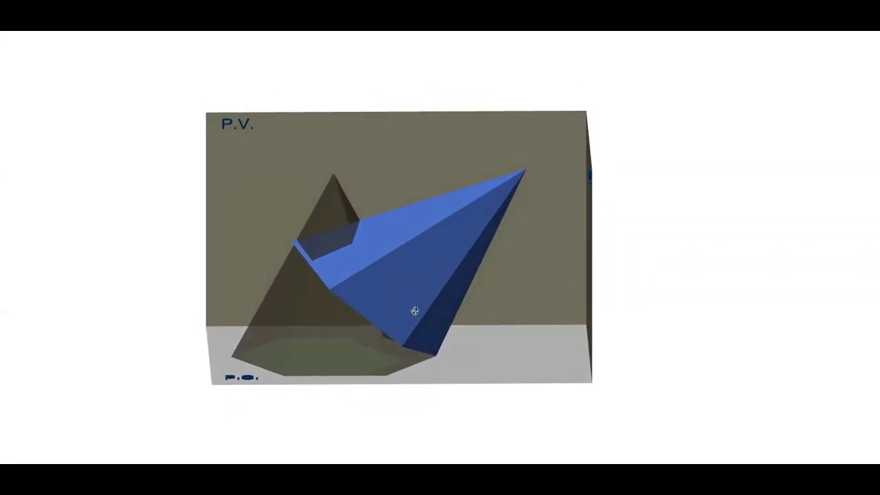 Proiezioni ortogonali di una piramide esagonale con base ruotata di 45° rispetto al P.O.