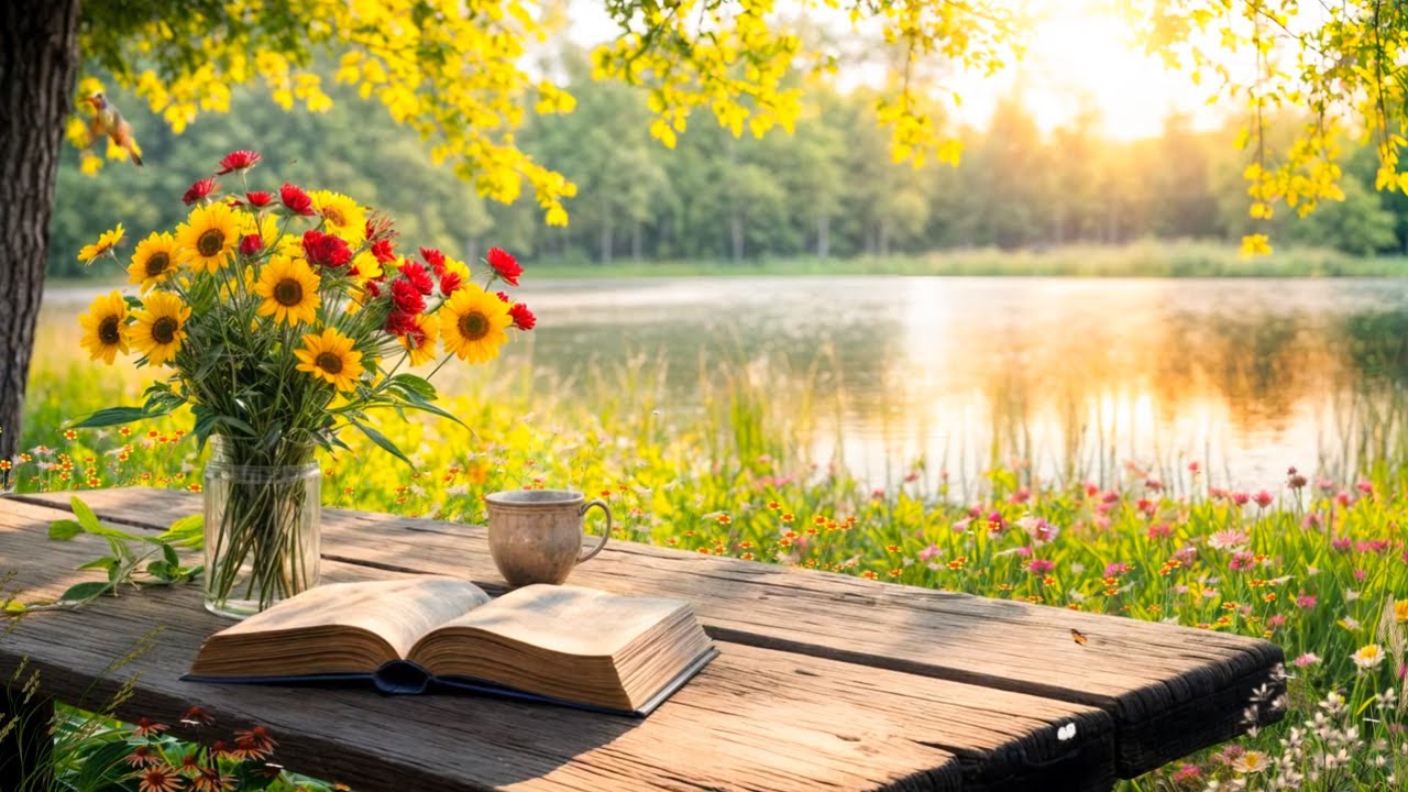 Slow Morning at the Lakeside 🌼 Books and Sunlight for Gentle Relax