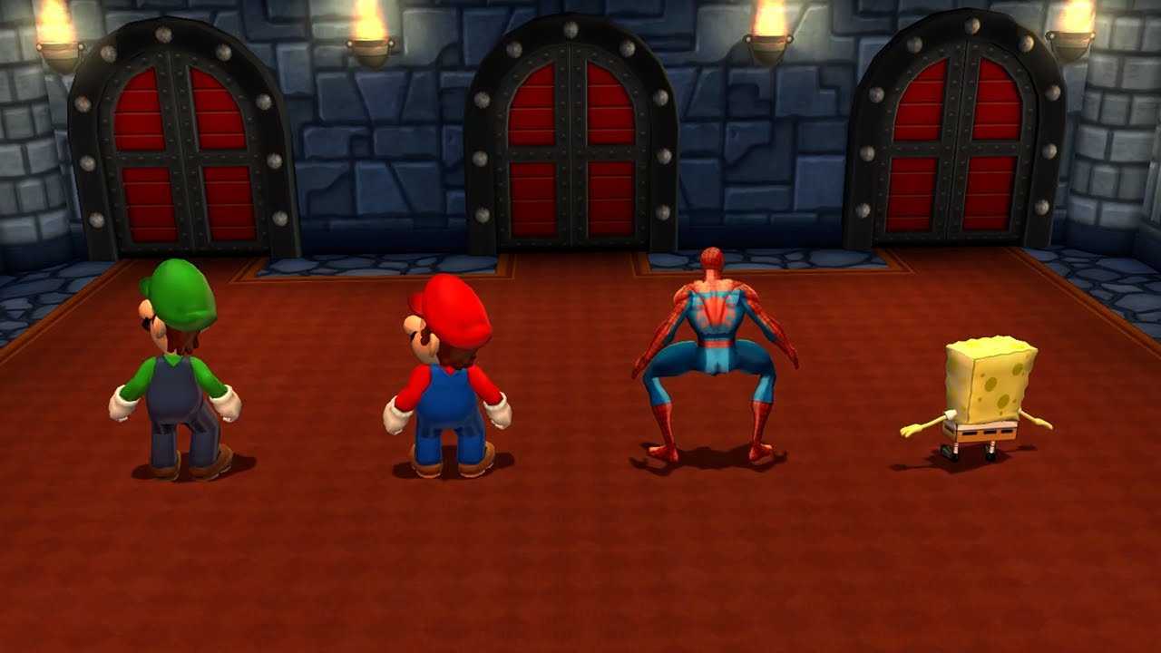 Mario Party 9 мини-игр — Луиджи против Марио против Человека-паука против Спанч Боба (сложность «...
