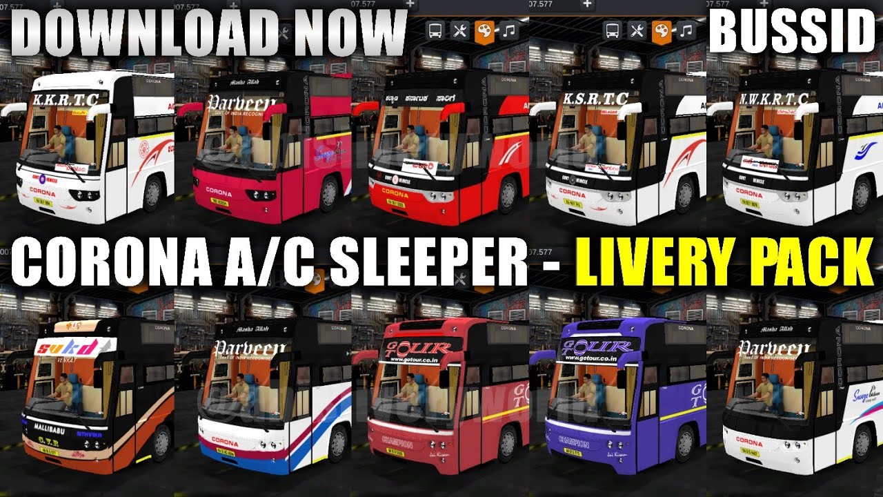 CORONA BS3 A/C SLEEPER LIVERY PACK (11  in 1) for BUSSID - KRB 2002 - DOWNLOAD NOW