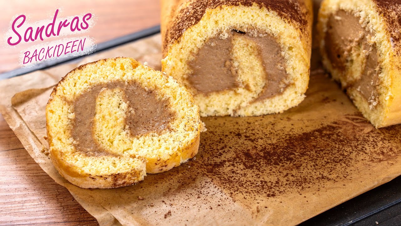 Biskuitrolle mit Cappuccino-Creme | gelingsicheres Biskuit-Rezept