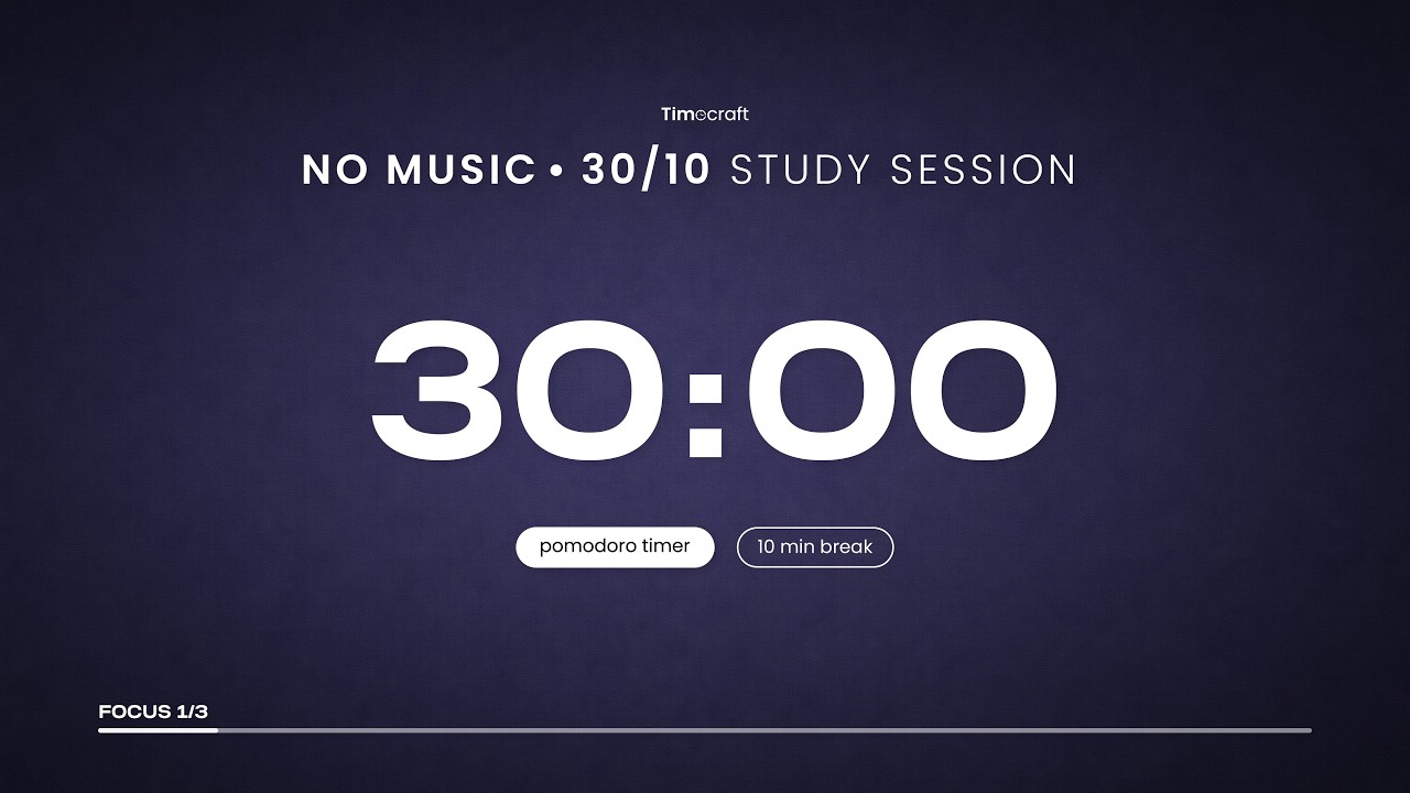 30/10 Pomodoro Timer (No Music) | Purple Aesthetic Deep Focus Session | Timecraft