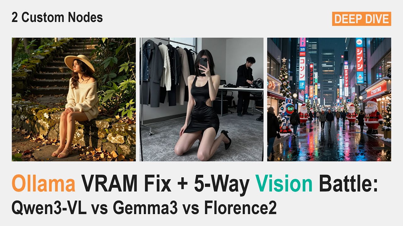 🟠 Ollama VRAM Fix + 5-Way Vision Battle: Qwen3-VL vs Gemma3 vs Florence2 (ComfyUI Deep Dive)