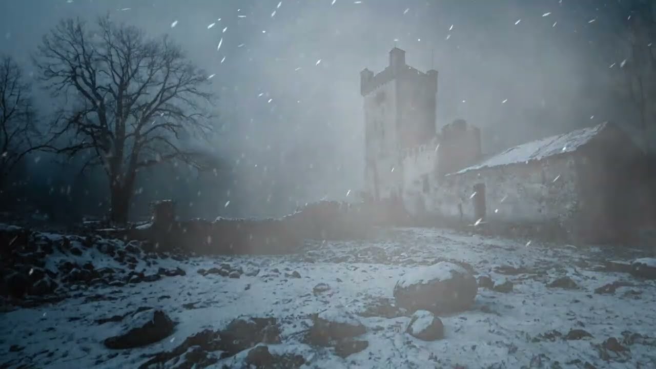 Howling Snowstorm in Old Stone Tower at Night.  Sounds of Heavy Blizzard and Winter Winds for Sleep.