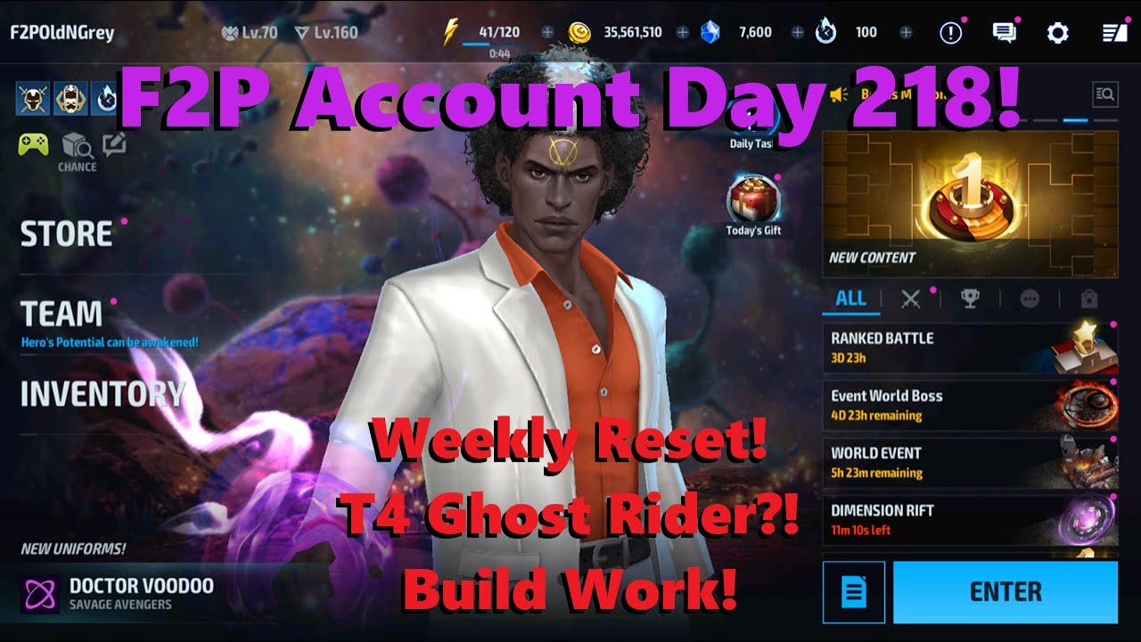 Marvel Future Fight: F2P Account Day 218!  Weekly Reset! T4 Ghost Rider! Build Work! 🔥 💀🔥