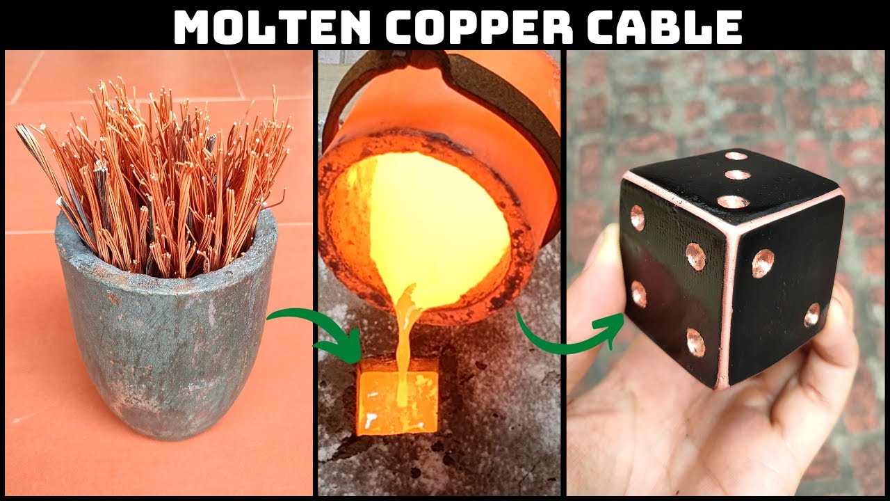 Make dice from copper cable - Copper cable melting - ASMR molten metal   Metal recycling