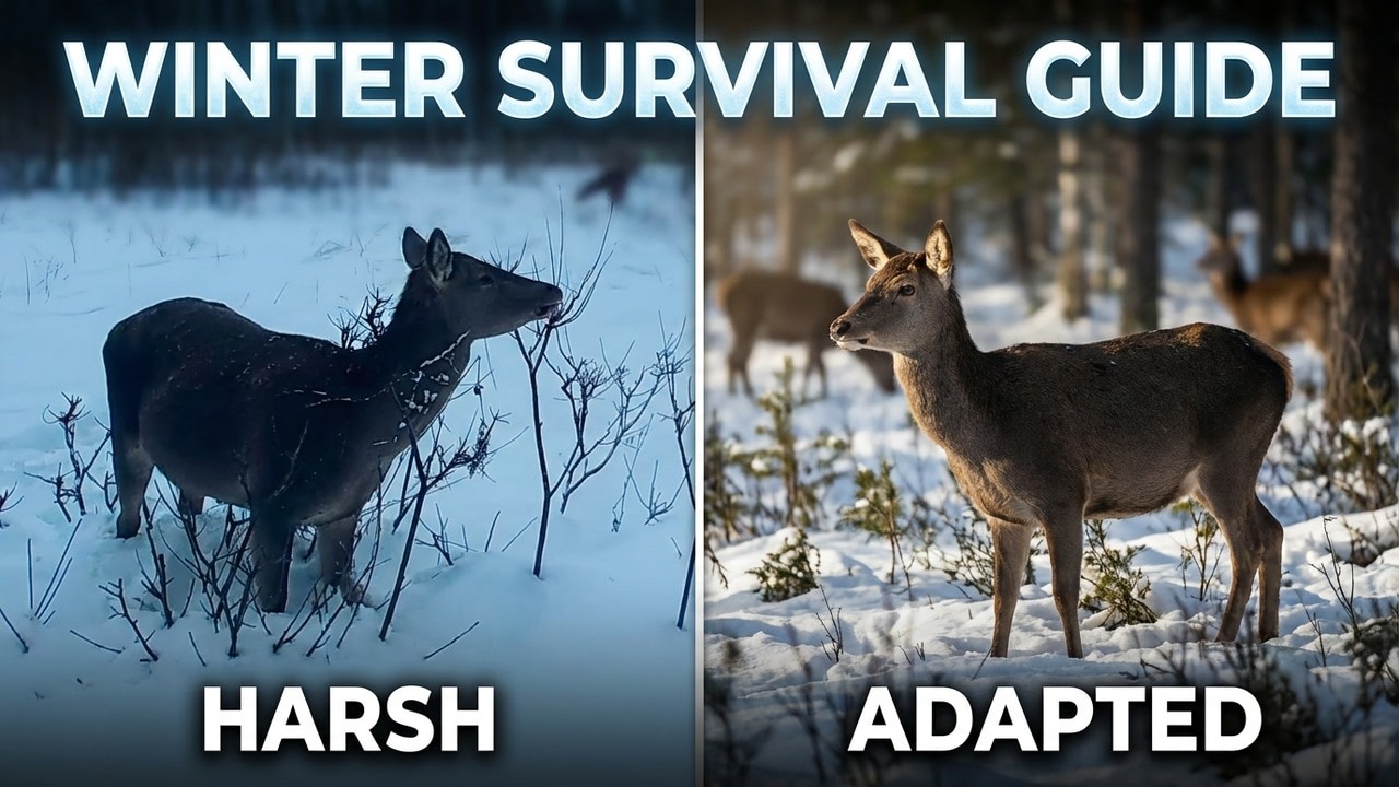 A female deer feeds on shrub shoots in late winter.