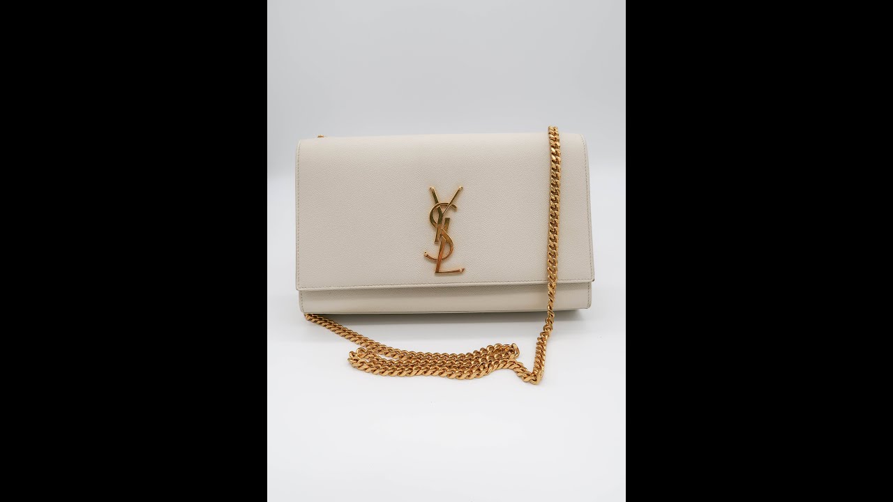 Authentic YSL Ivory Grain De Poudre Medium Kate Shoulder Bag