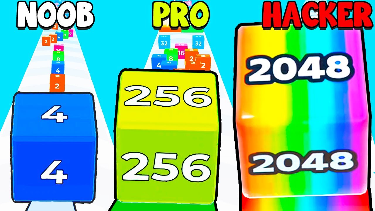 NOOB vs PRO vs HACKER in 2048 Cube Runner: 3D Merge [New Fun Game] 🧊🟨🎲