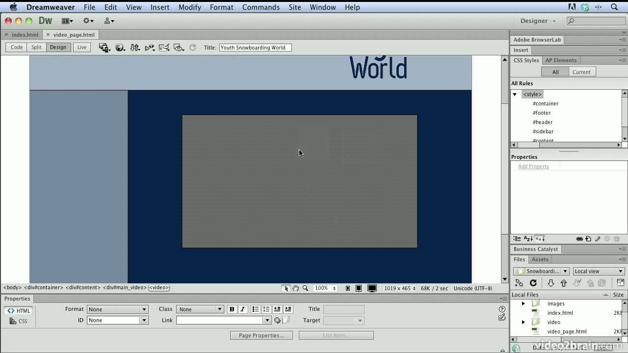 Inserting HTML5 Video Content