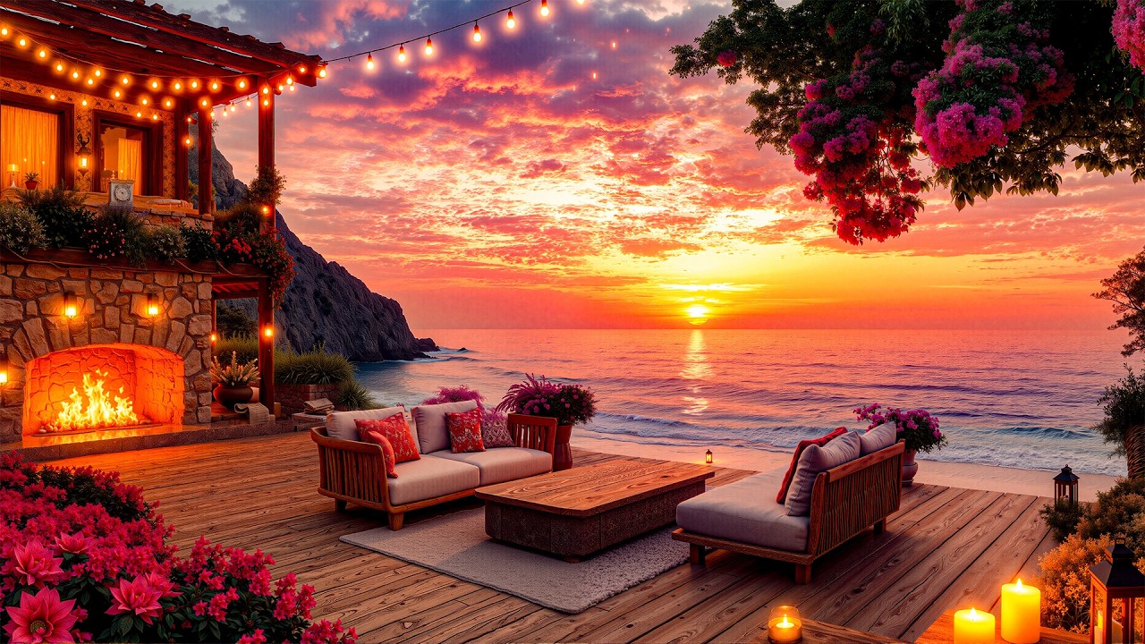 Sweet Jazz On The Balcony Of A Beachfront Villa - Positive Jazz Melodies And A Warm Sunset Sea View