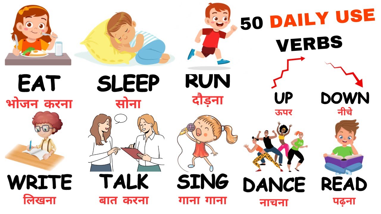 50 Action verbs in English & Hindi | Action Verbs For Beginner | English Vocabulary | Daily English