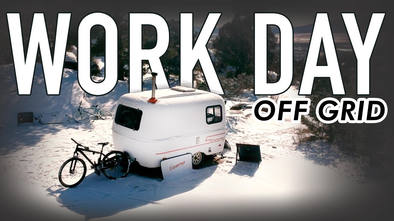 Winter Camping - WORK DAY Off Grid // 13ft Scamp Trailer